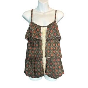 Y2K Love Change Grey Crochet Tiered Babydoll Tank Top Medium Boho Festival Fairy